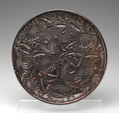 Vassoio con disegno di gru e crisantemi da Yuan Dynasty Chinese School